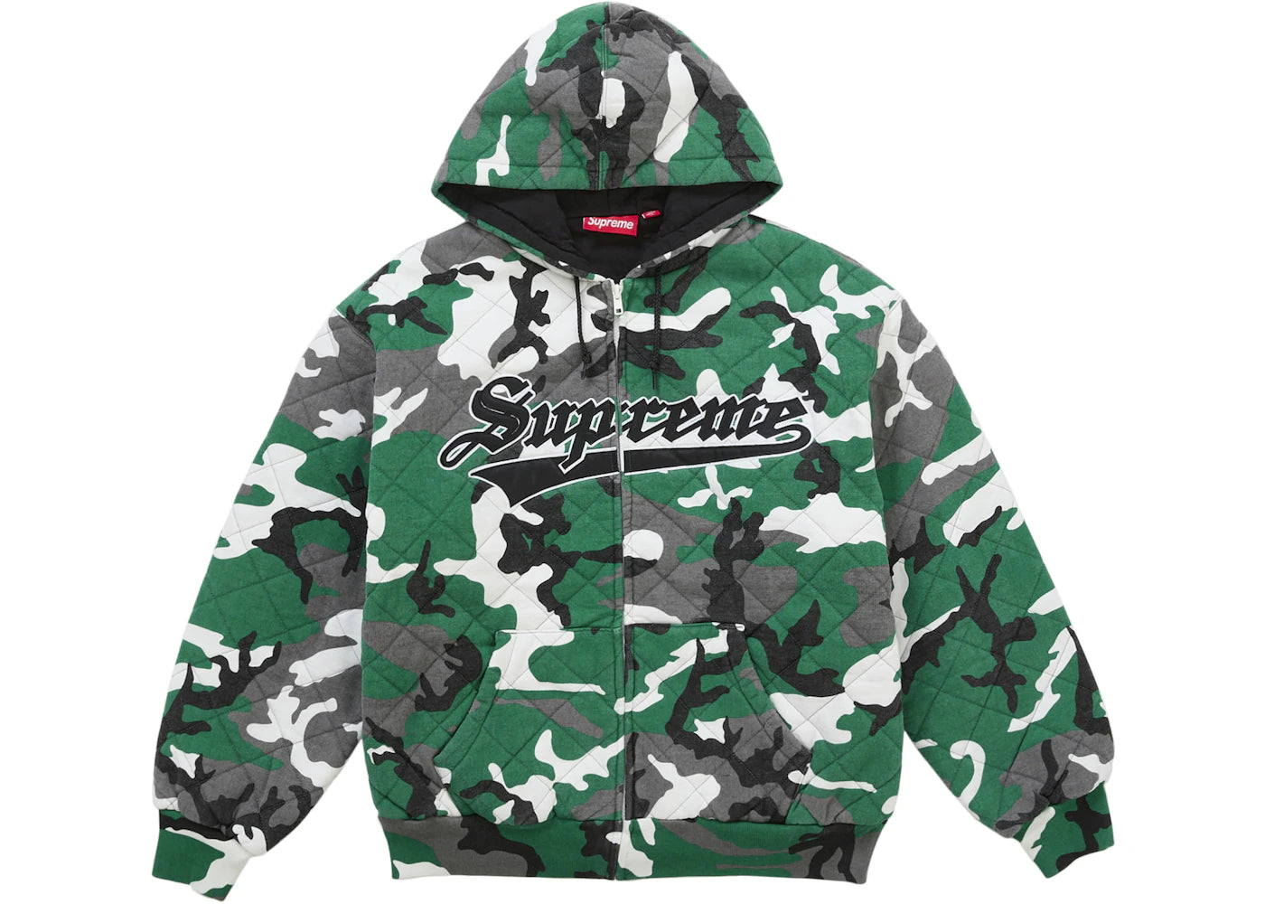 Supreme Quilted Zip Up Hooded Sweatshirt Green Camo