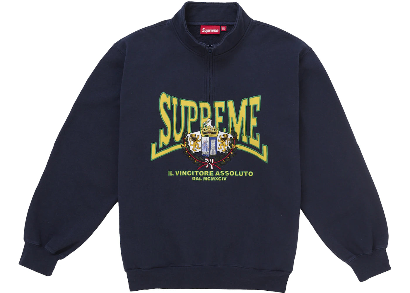 Supreme Crest Applique Half Zip Pullover Navy