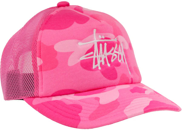 BAPE x Stussy Trucker Cap Pink