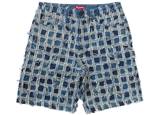 Supreme Frayed Patchwork Baggy Denim Shorts - Washed Blue
