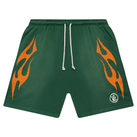 Hellstar Flame Shorts - Green Orange