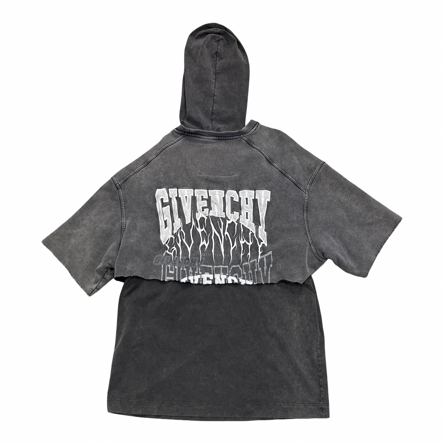 Givenchy Washed Distressed Triple-Layer Patch Hooded Shirt