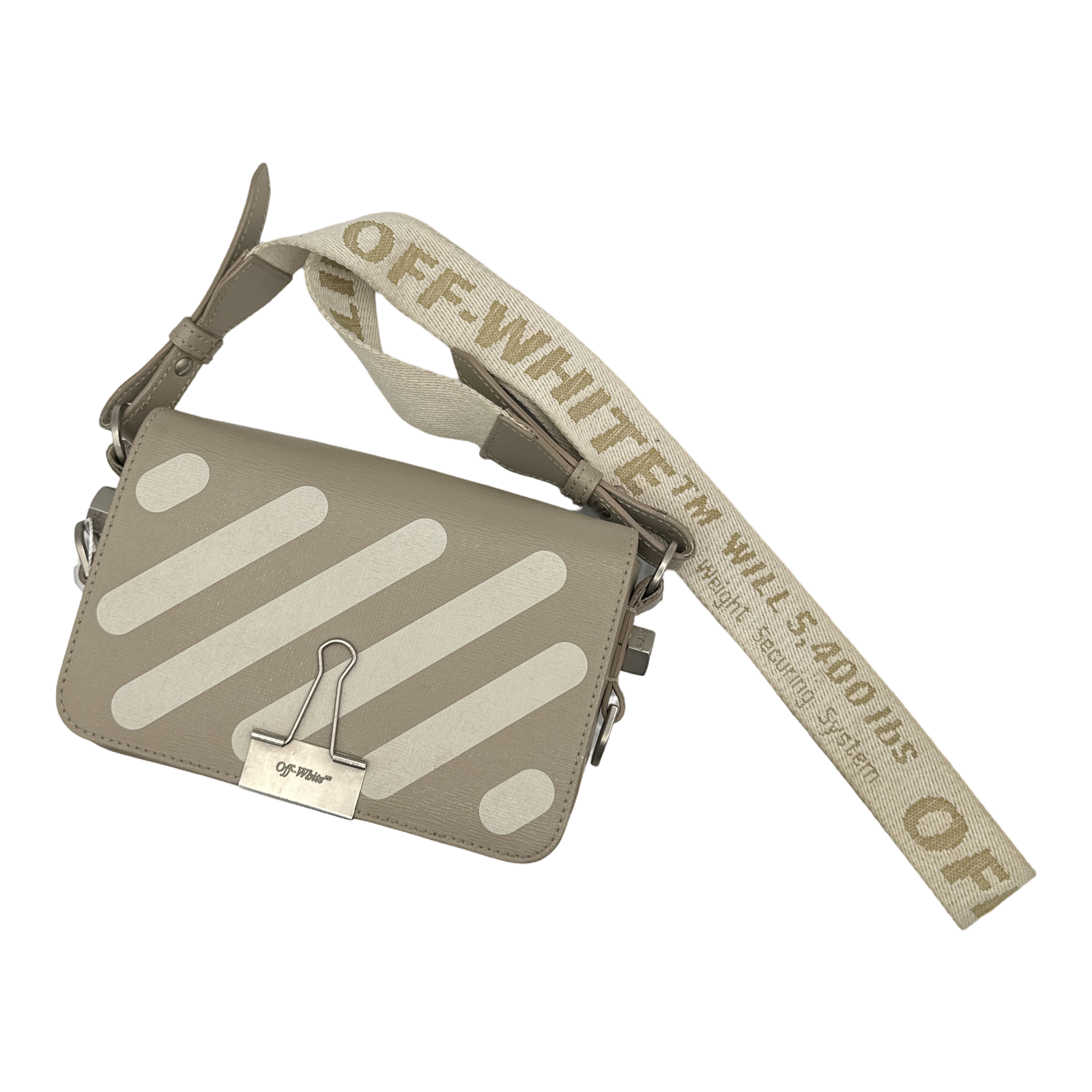 Off-White Beige Striped Binderclip Bag