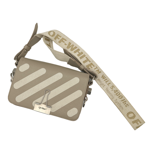 Off-White Beige Striped Binderclip Bag