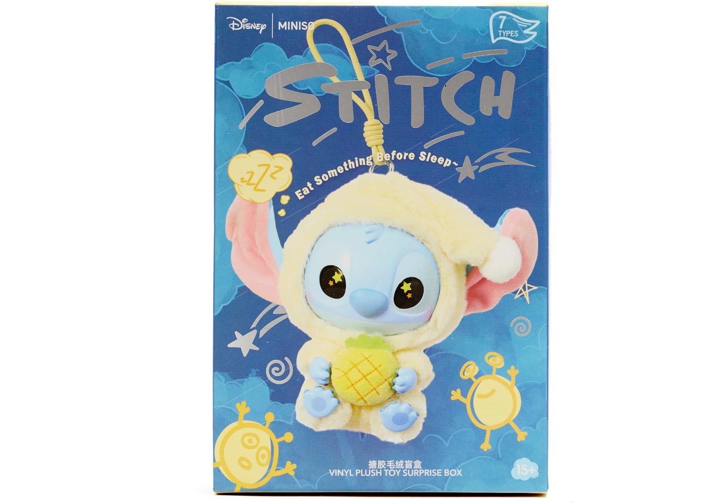 Miniso Top Toy Disney Stitch Eating Something Before Sleep Plush Keychain Single Blind Box