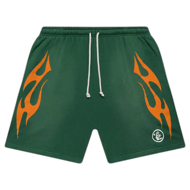 Hellstar Flame Shorts - Green Orange