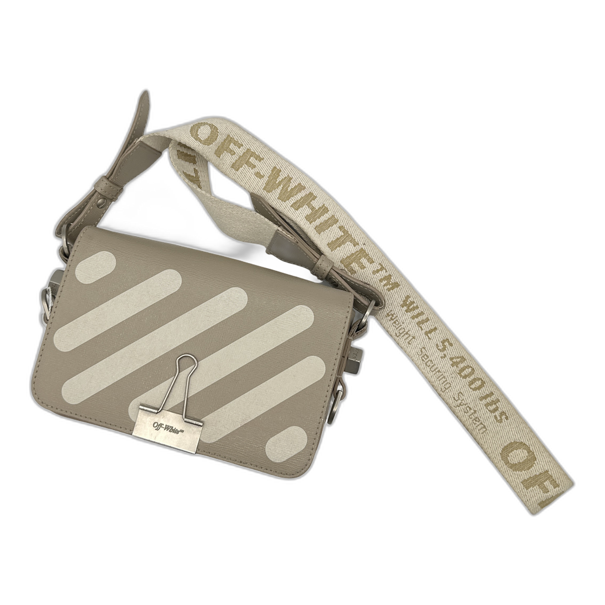 Off-White Beige Striped Binderclip Bag