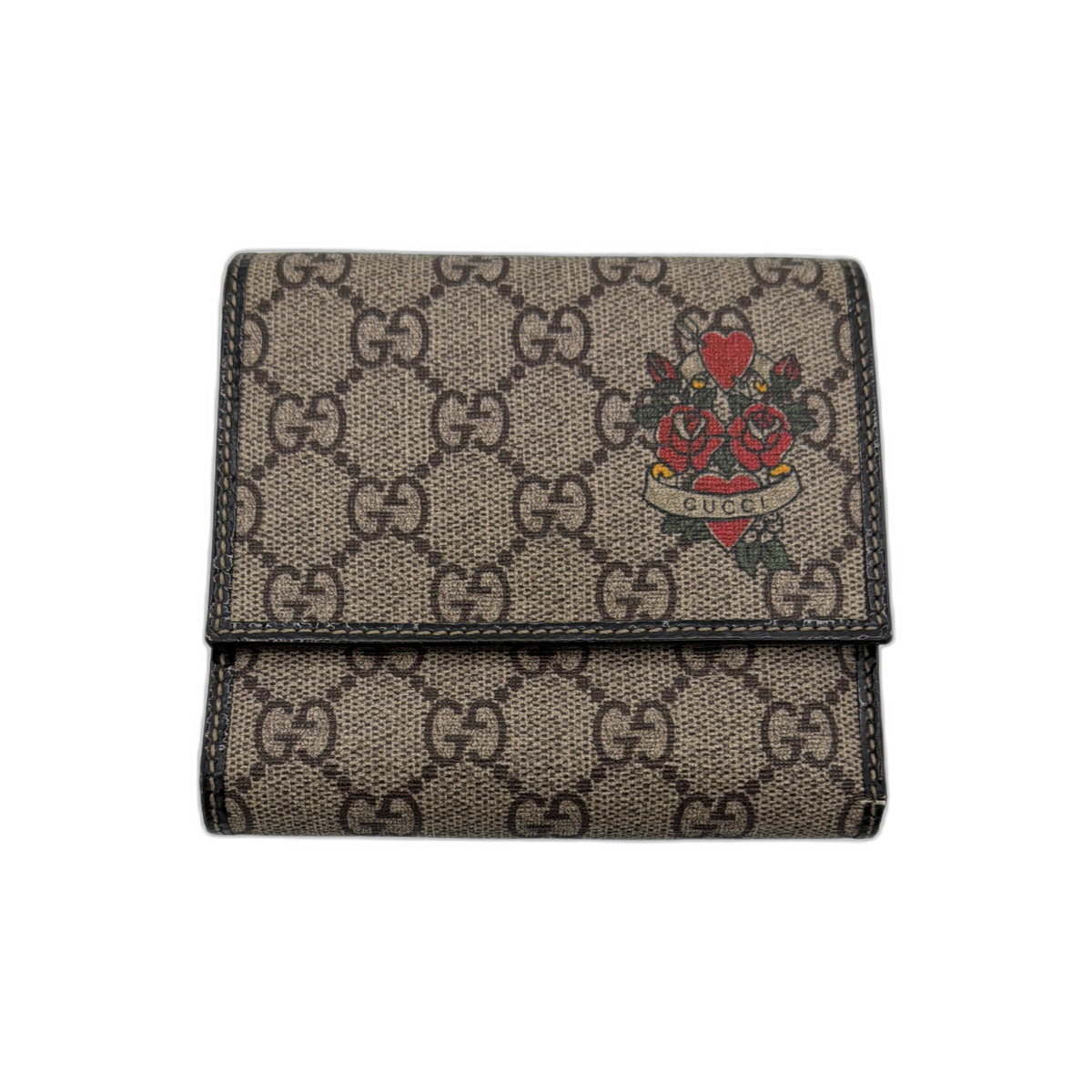 Gucci Tattoo Heart GG Supreme Trifold Wallet