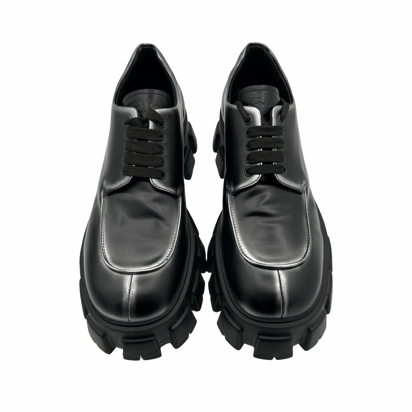 Prada Monolith Brushed Leather Lace-Up Shoes