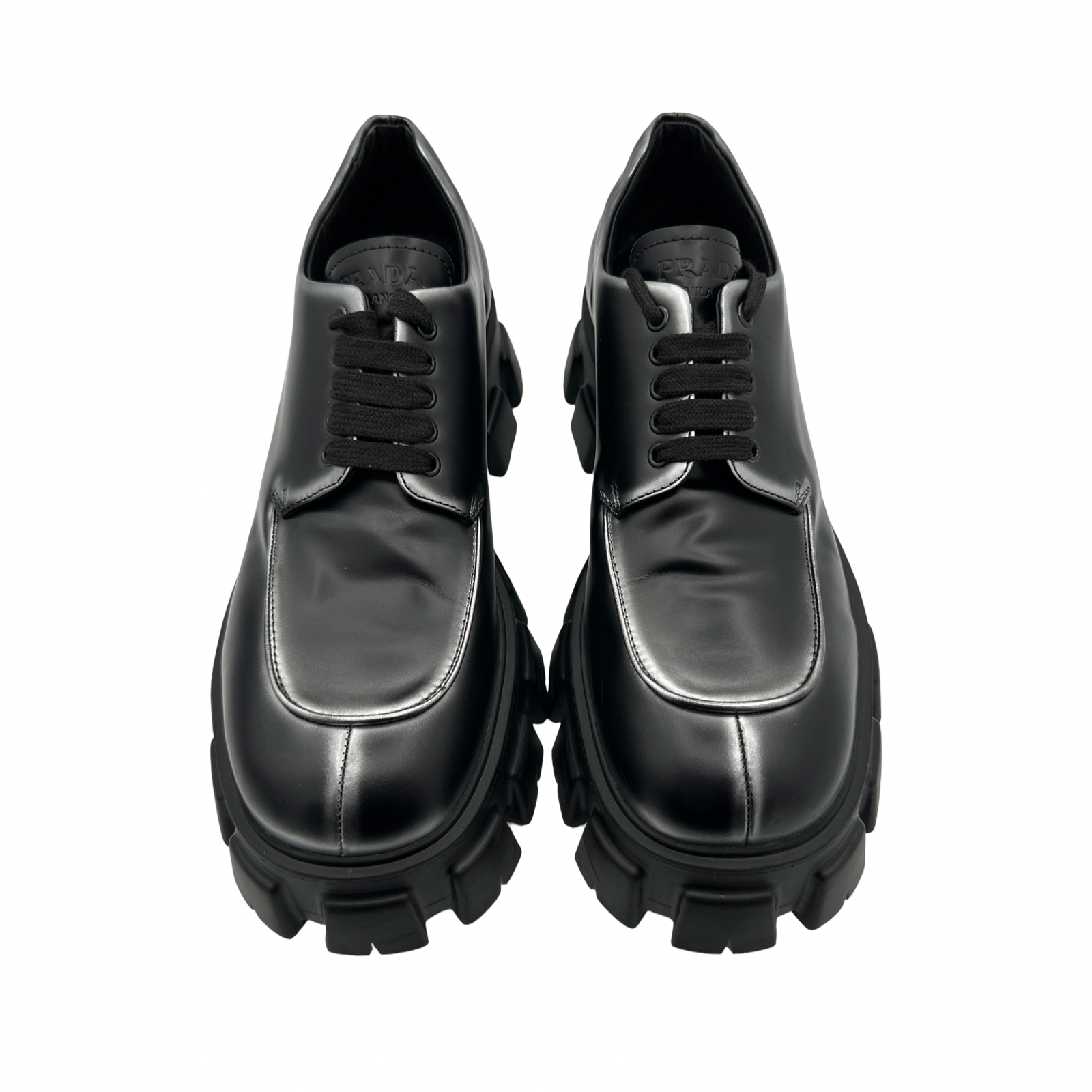Prada Monolith Brushed Leather Lace-Up Shoes