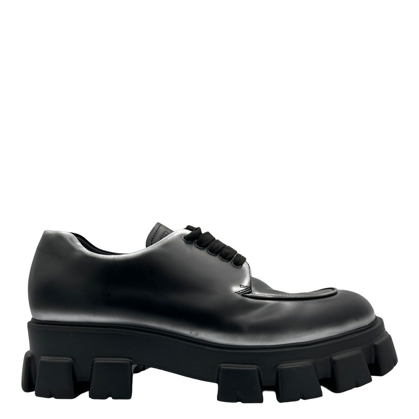 Prada Monolith Brushed Leather Lace-Up Shoes