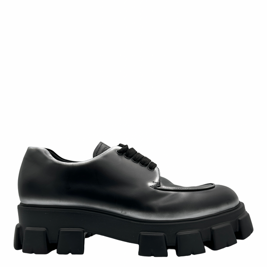 Prada Monolith Brushed Leather Lace-Up Shoes