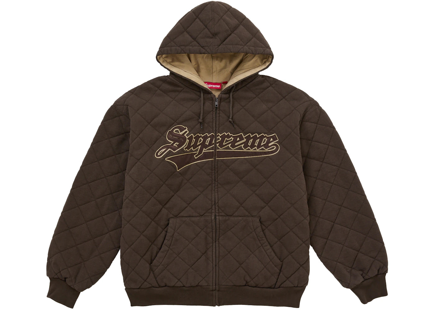 Supreme Quilted Zip Up Hooded Sweatshirt Dark Brown