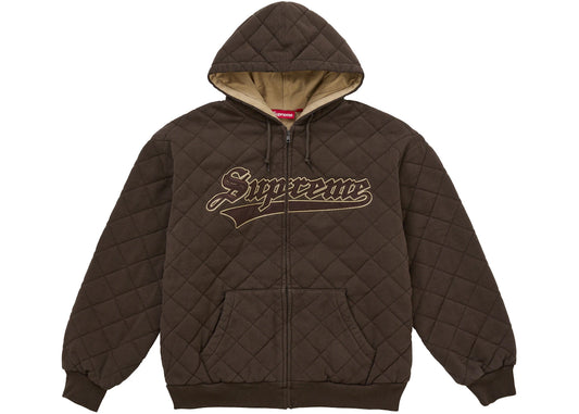 Supreme Quilted Zip Up Hooded Sweatshirt Dark Brown