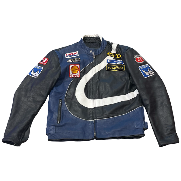 Vintage Leather Racing Jacket Black/Blue