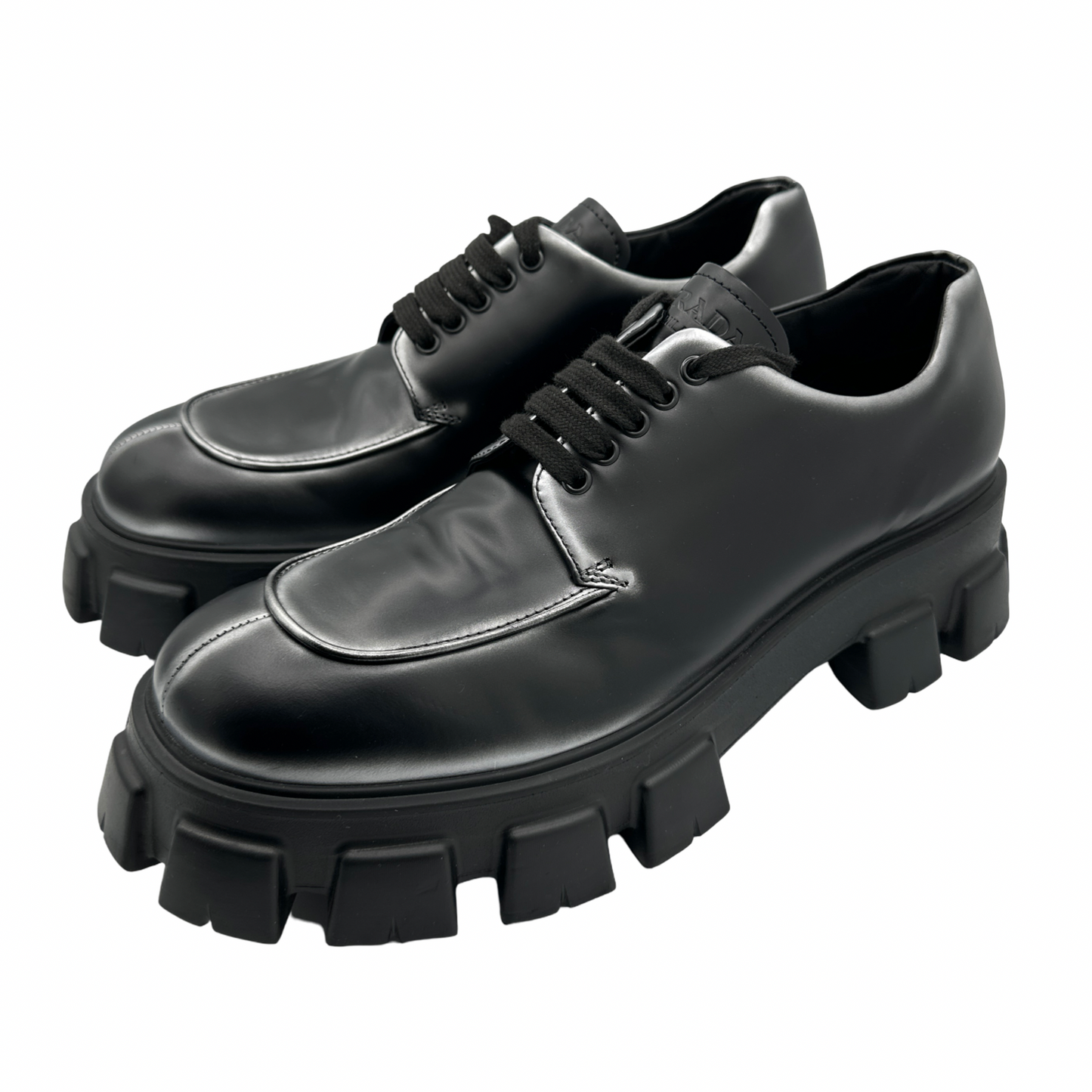 Prada Monolith Brushed Leather Lace-Up Shoes