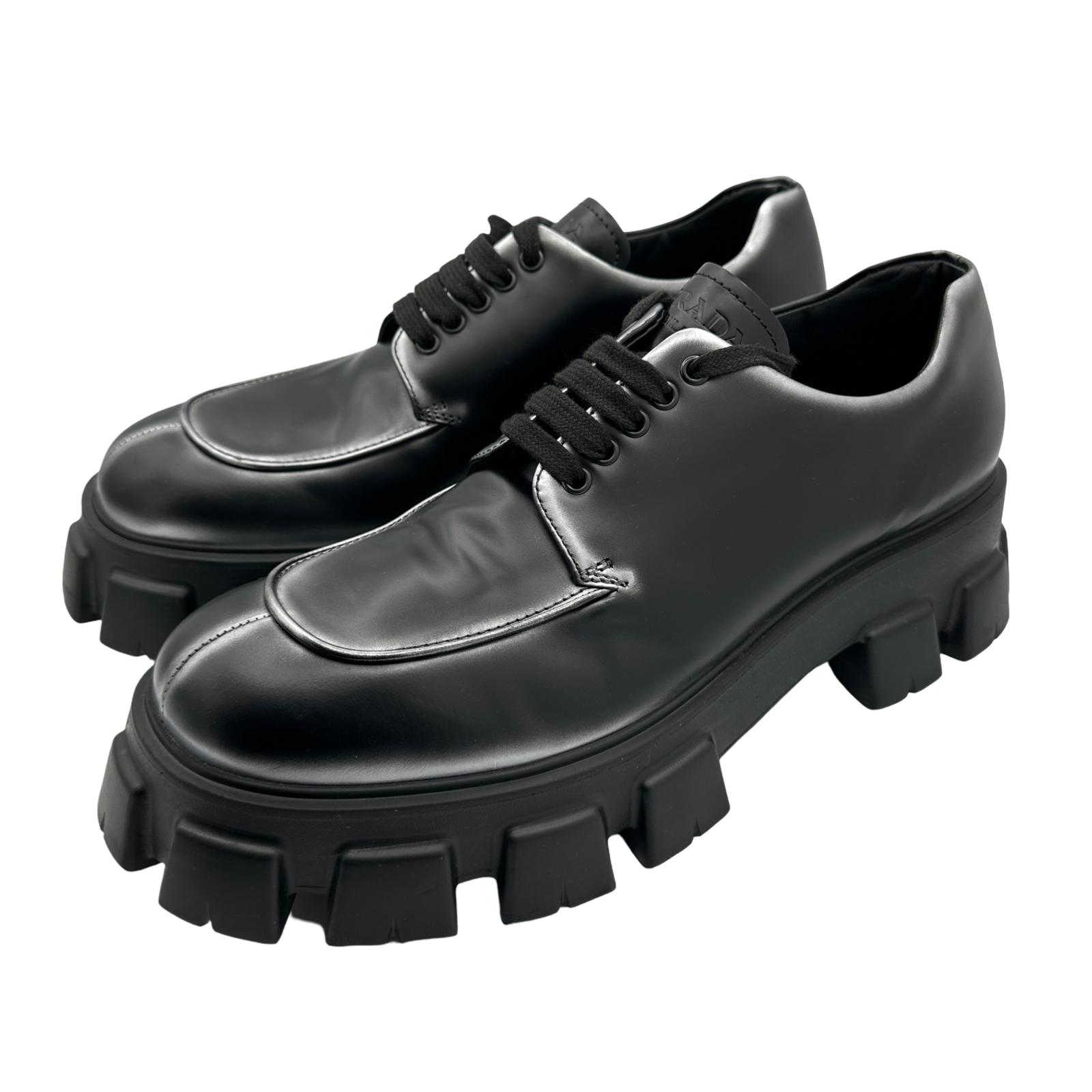 Prada Monolith Brushed Leather Lace-Up Shoes