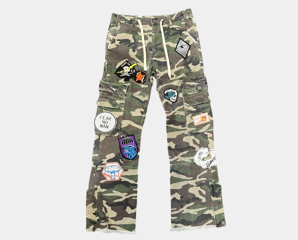 Godspeed Camo Patchwork Flared Cargo Pants