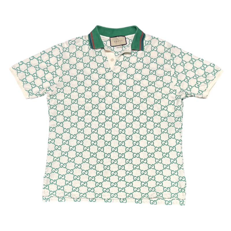 Gucci Logo-Embroidered Cotton Blend Polo in White and Green