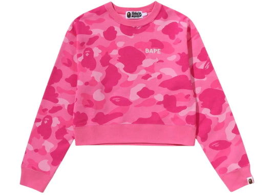 BAPE Women's Color Camo Cropped Crewneck Sweatshirt Pink