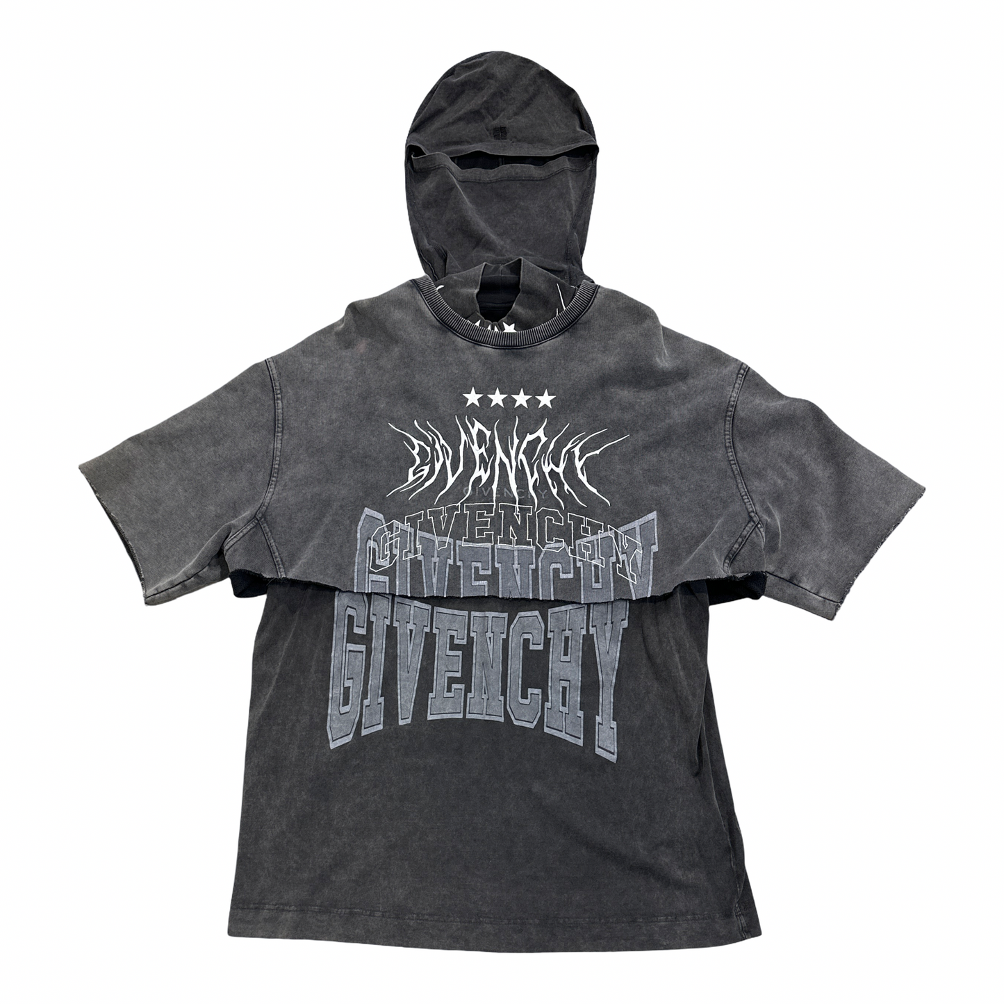 Givenchy Washed Distressed Triple-Layer Patch Hooded Shirt