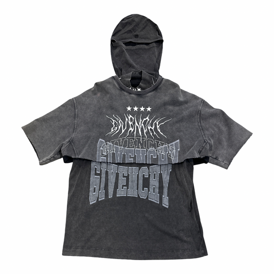 Givenchy Washed Distressed Triple-Layer Patch Hooded Shirt