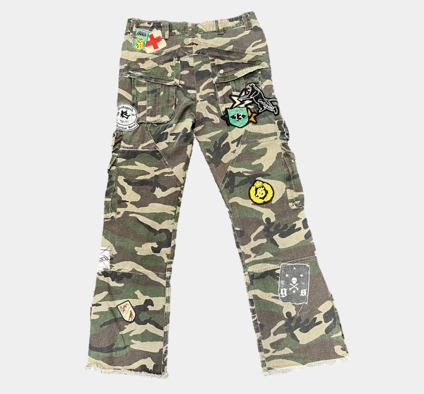 Godspeed Camo Patchwork Flared Cargo Pants