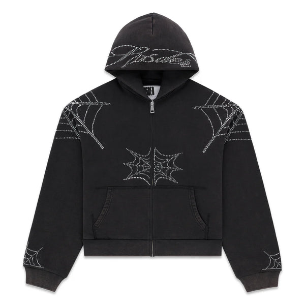 Sp5der Rhinestone Web Zipup Hoodie