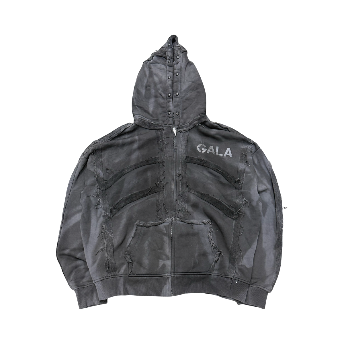 Le Gala Distressed Zip Up Hoodie Washed Black