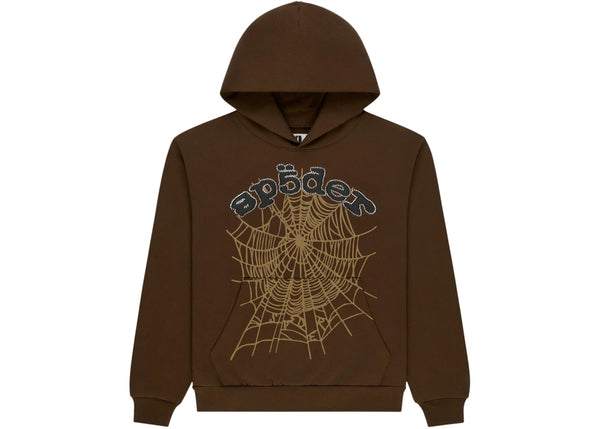 Sp5der Rhinestone OG Web Hoodie Brown