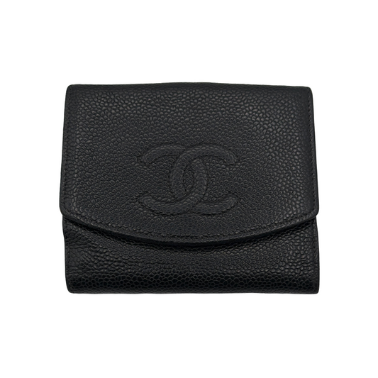 Chanel Black Caviar Leather Bi-Fold Flap Wallet