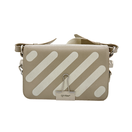 Off-White Beige Striped Binderclip Bag