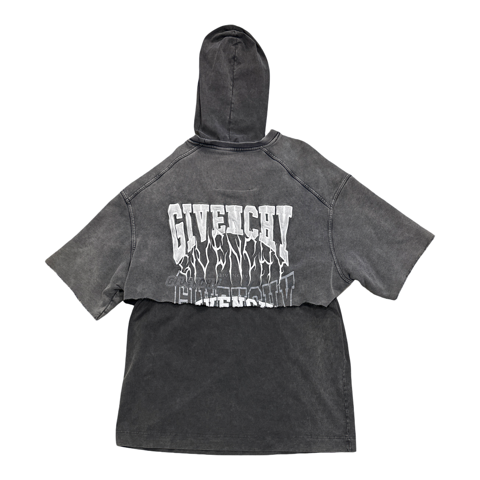 Givenchy Washed Distressed Triple-Layer Patch Hooded Shirt