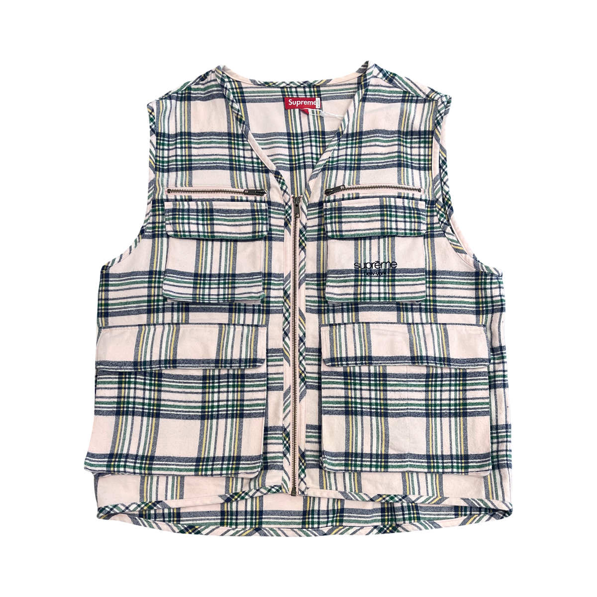 Supreme Tartan Flannel Cargo Vest Pale Pink