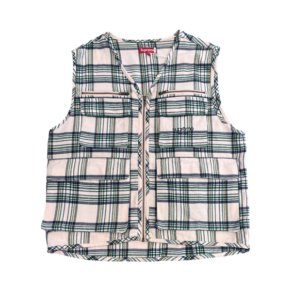Supreme Tartan Flannel Cargo Vest Pale Pink