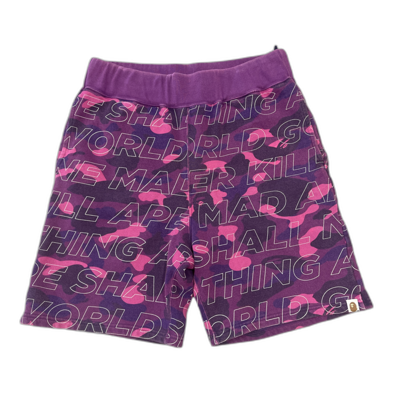 BAPE Purple Camo Text Shorts