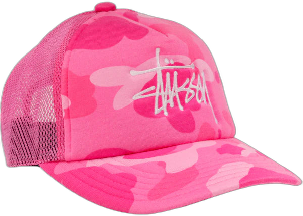 BAPE x Stussy Trucker Cap Pink