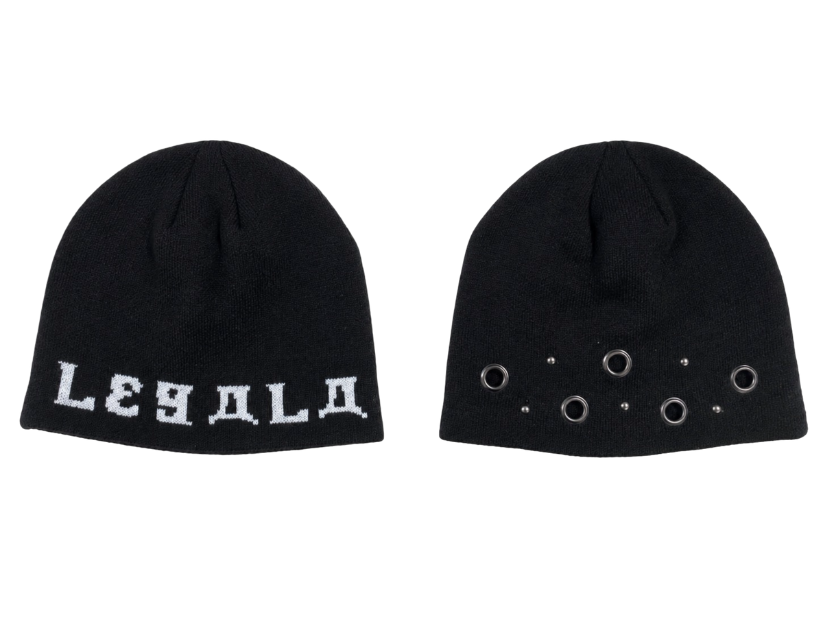 Le Gala Text Studded Beanie Black
