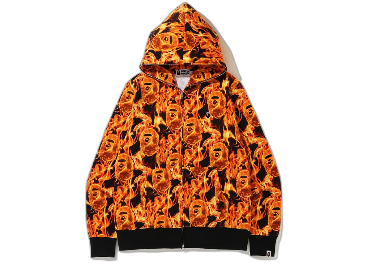 BAPE Flame Wide Full Zip Hoodie Orange