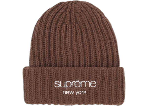 Supreme Chunky Rib Classic Logo Beanie Brown