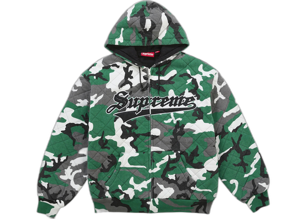Supreme Quilted Zip Up Hooded Sweatshirt Green Camo