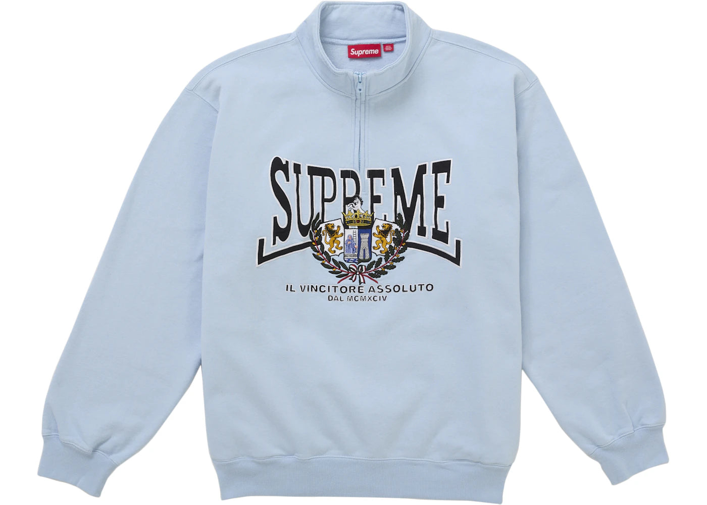 Supreme Crest Applique Half Zip Pullover Light Blue