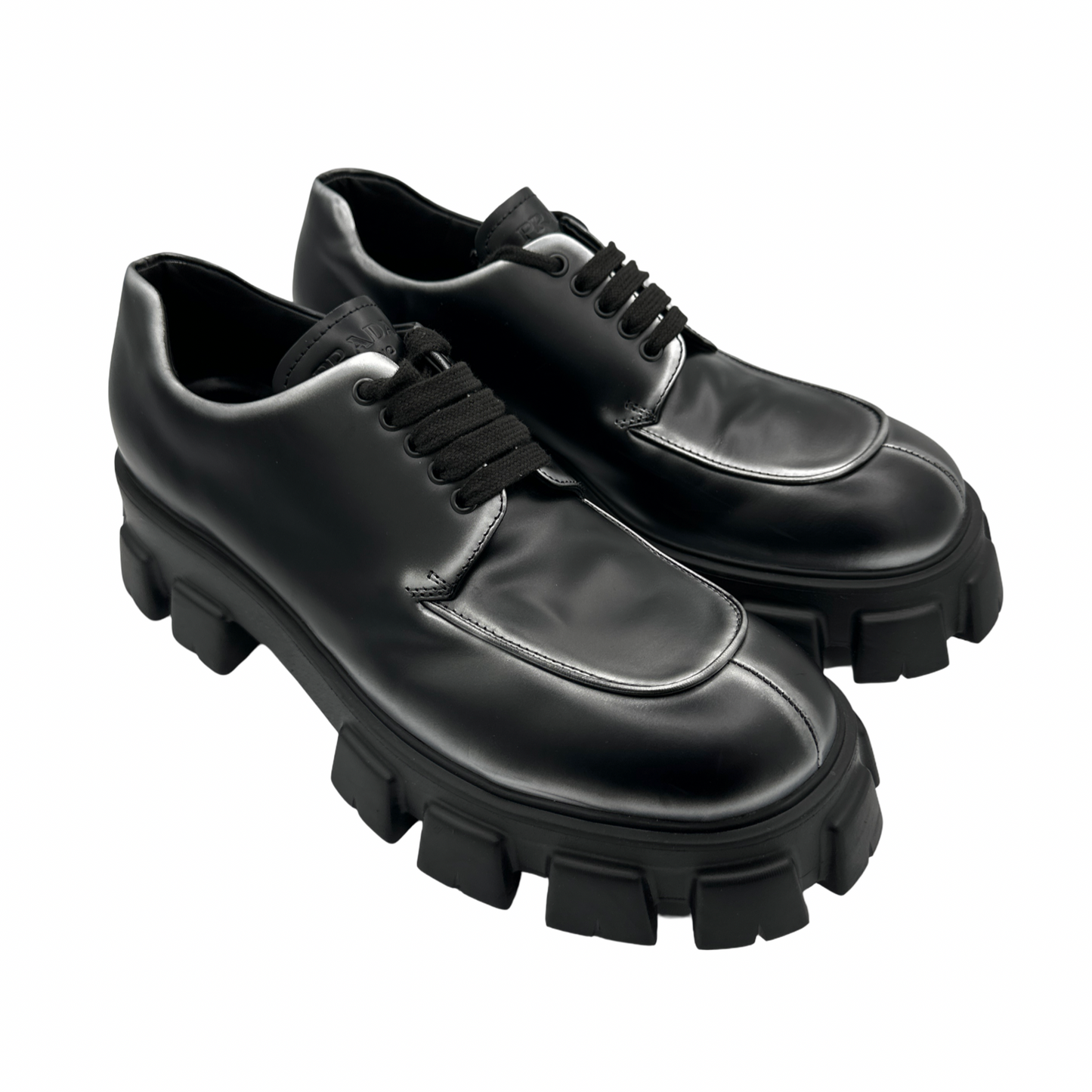 Prada Monolith Brushed Leather Lace-Up Shoes