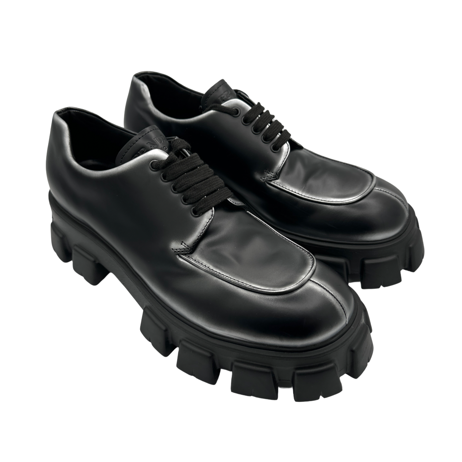 Prada Monolith Brushed Leather Lace-Up Shoes