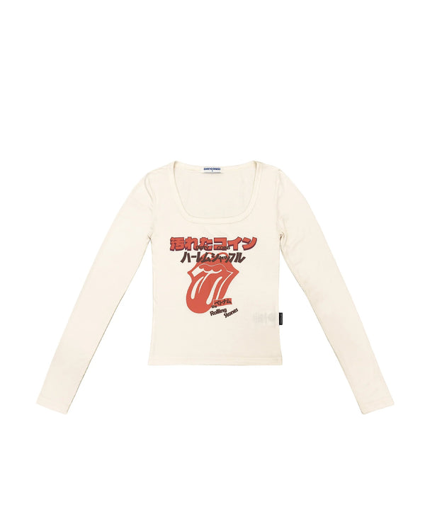Dirty Coins xRolling Stones JP Inspired Fit LS Baby Tee Tan