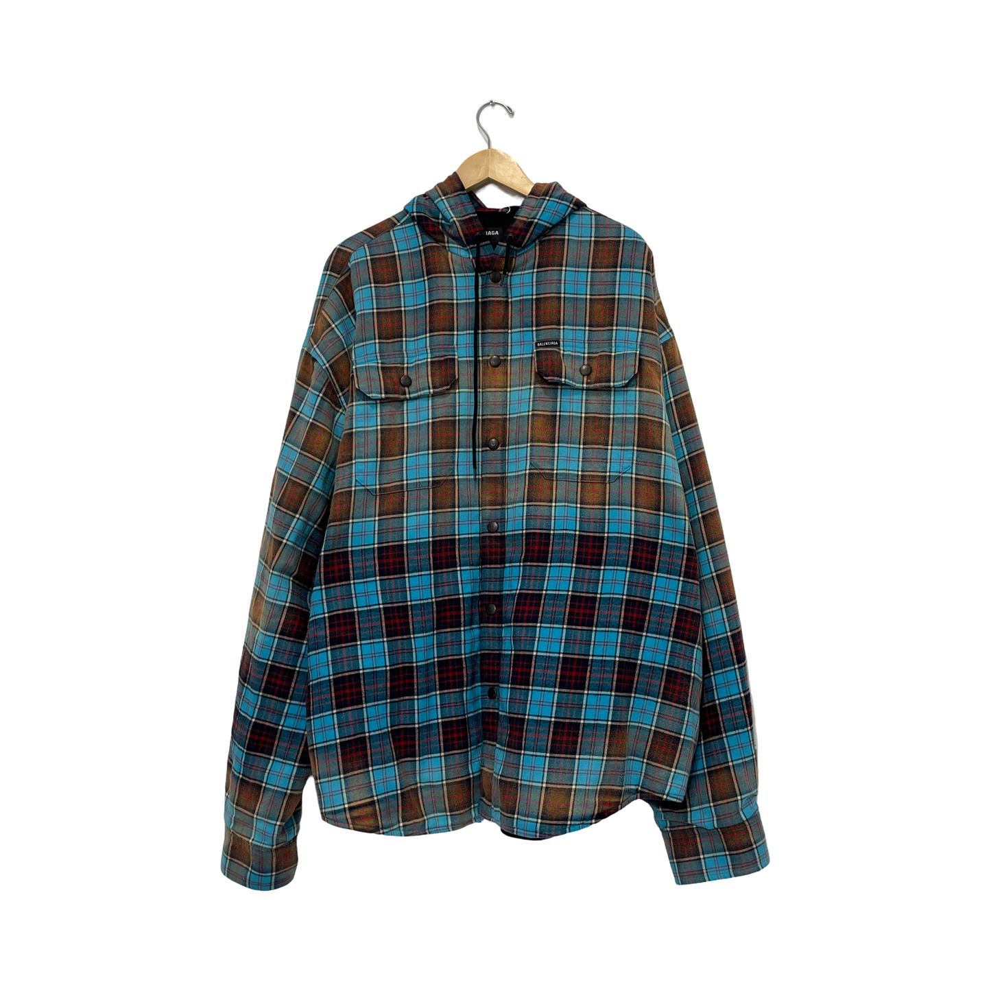 Balenciaga Bleached Plaid Flannel Hooded Shirt Jacket