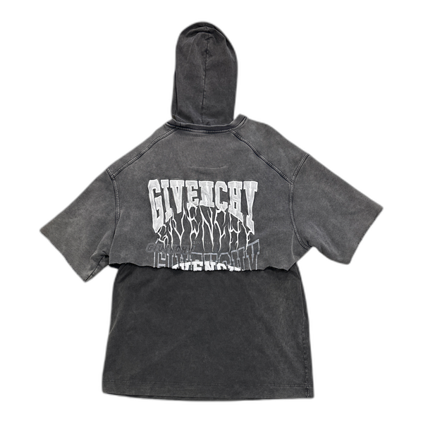 Givenchy Washed Distressed Triple-Layer Patch Hooded Shirt