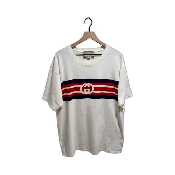 Gucci Interlocking GG Logo Stripe T-Shirt White