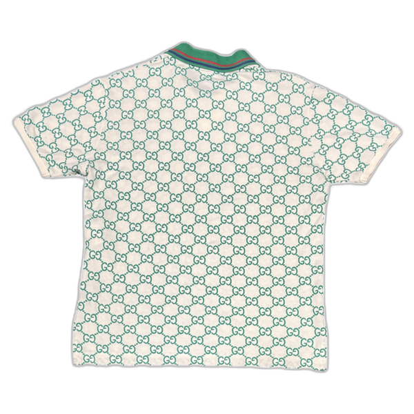 Gucci Logo-Embroidered Cotton Blend Polo in White and Green