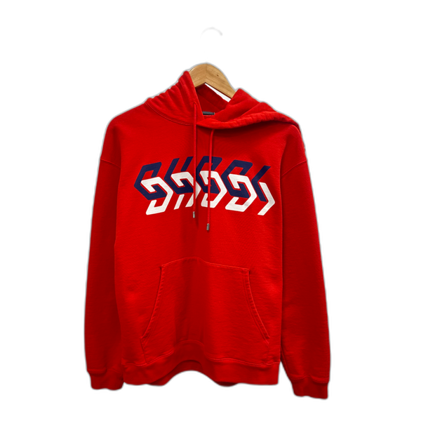 Gucci Mirror Print Logo Hoodie in Red - Pre-Owned XS